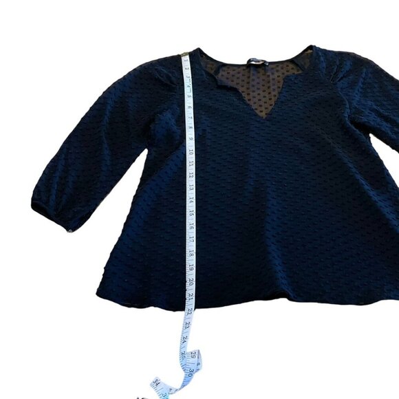 BABATON Swiss Dot Silk Blend Sheer Lined Blouse Flowy Light Black 3/4 sleeve XXS - Picture 12 of 14